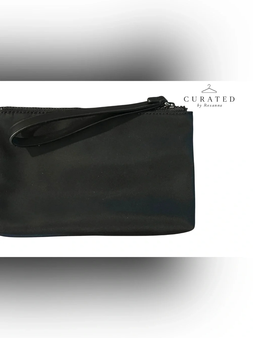 Kate Spade Black Nylon Wristlet Zip Pouch Clutch Gold Spade Logo EUC